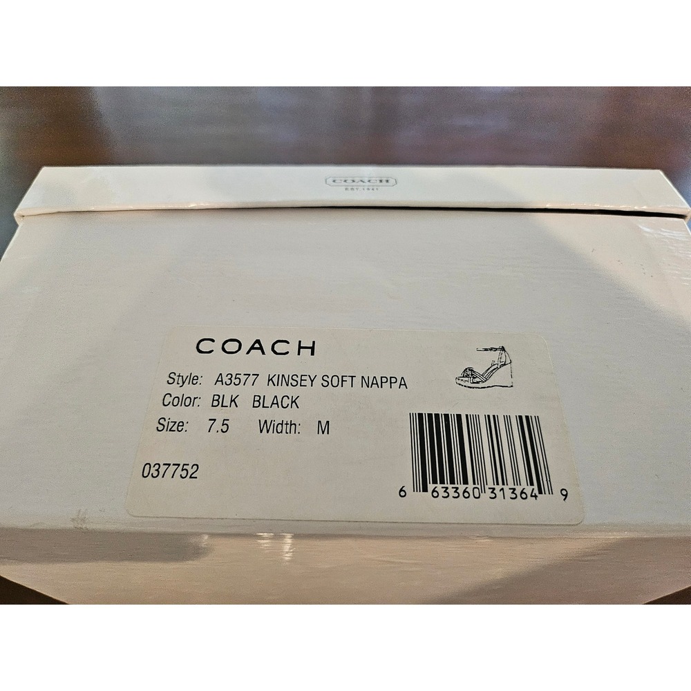 Coach Kinsey Soft Nappa Wedge Sandals Womens 7.5 Black Signature Jacquard A3577 - Picture 3 of 11